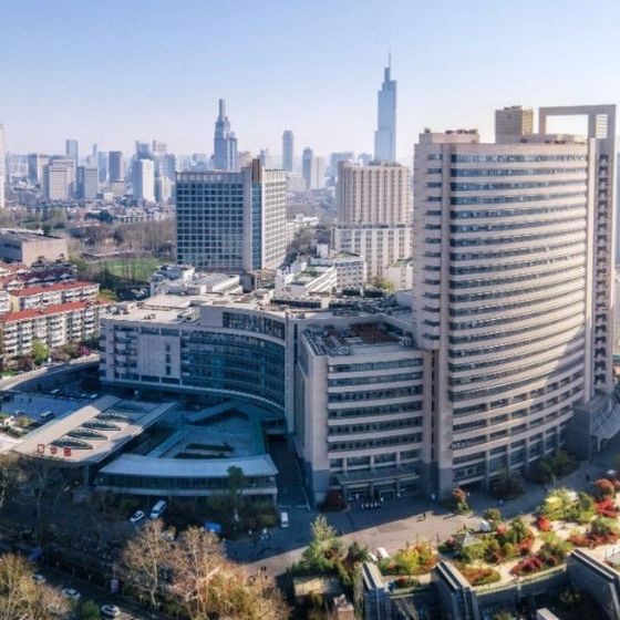 Aerial view of Jiangsu Province Hospital (江苏省人民医院) campus on Guangzhou Road, Nanjing